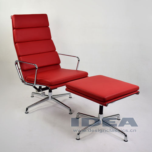 Eames Management Lounge Chair and Ottoman Red Leather